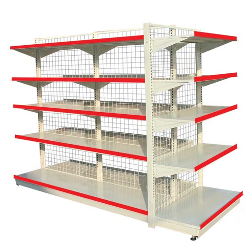 Supermarket shelving unit with net back