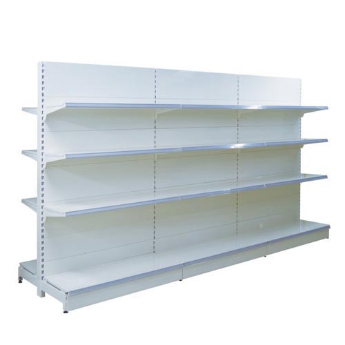 Supermarket shelves with flat back panel